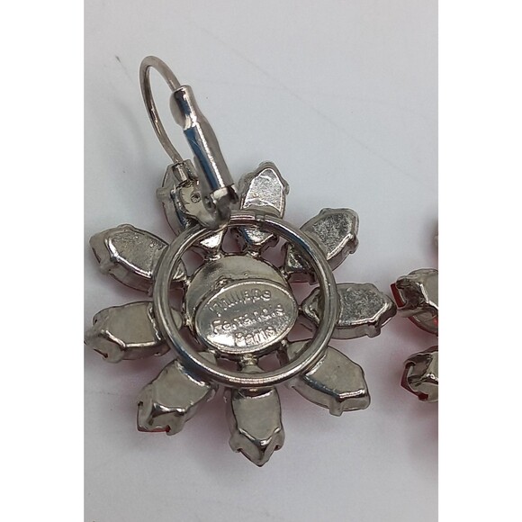 Philippe Ferrandis Paris designer HOT PINK Red/Orange Flower Earrings Leverback - Picture 7 of 9